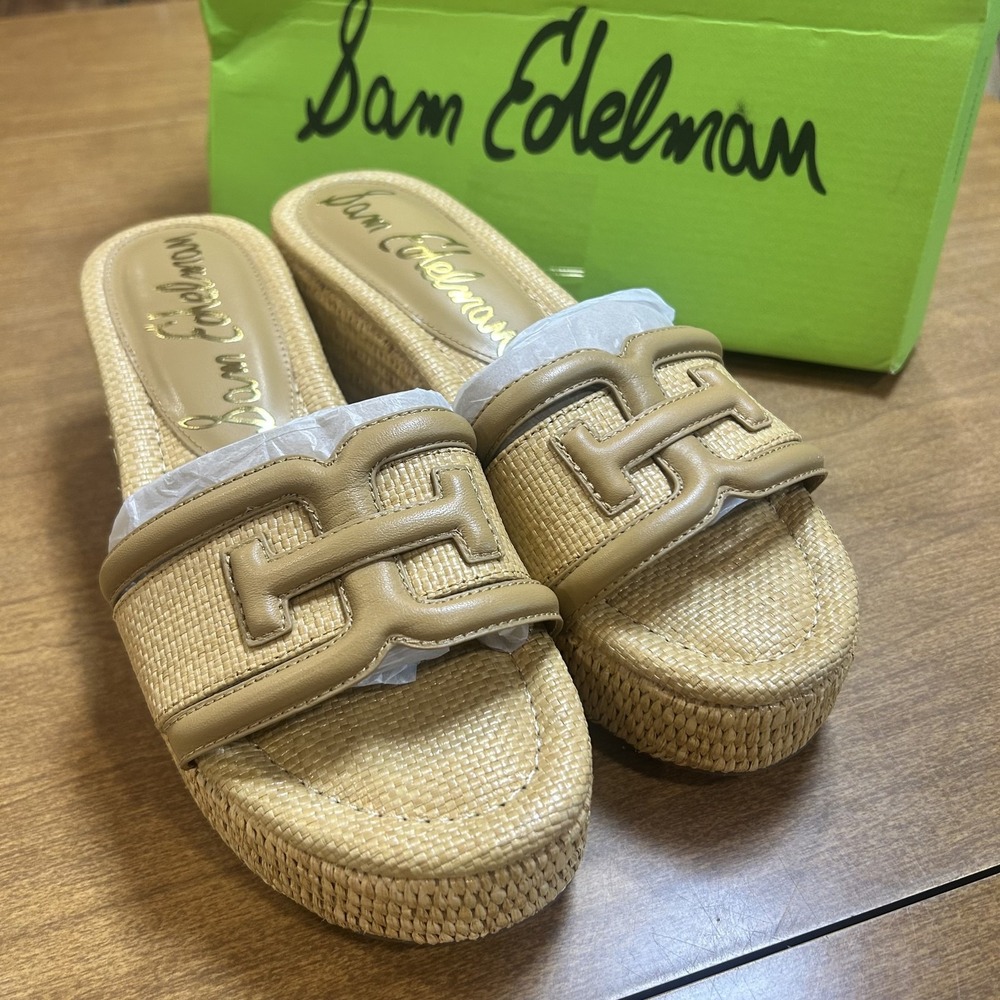 Sam Edelman Sandals Womens Size 7 Beige Pauleena Wedge Platform Espadrille Slide